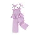 thumbnail image 1 of Loicainy Baby Girls Summer clothes 2-Piece Set, Bow Sling Ruffle Top  Waffle Pants Outfits, 95%Cotton Soft Set 6-9M-4-5T for Hot Days, 1 of 2