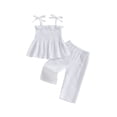 thumbnail image 1 of Loicainy Baby Girls Summer clothes 2-Piece Set, Bow Sling Ruffle Top  Waffle Pants Outfits, 95%Cotton Soft Set 6-9M-4-5T for Hot Days, 1 of 9