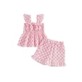 thumbnail image 1 of Loicainy Baby Girls clothes Cute Checkered Outfit 6 12 18 24 Months 2T 3T 4T Bow Sling Top Ruffle Shorts for Summer Play, 1 of 10