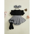 thumbnail image 1 of Loicainy Baby Infant Girl Bodysuit Dress Outfit 3 6 9 12 Months Houndstooth Short Sleeve Ribbed Skirt Romper Bow Headband and Socks 3 Piece Set, 1 of 10