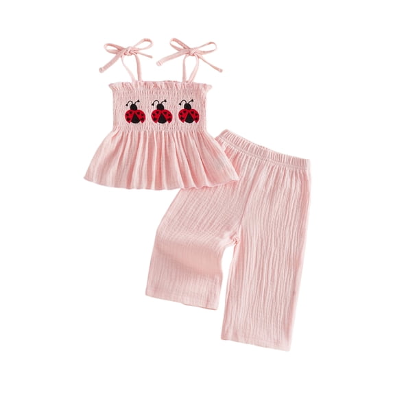Loicainy Baby Kids Toddler Girl Summer Clothes 6 9 12 18 24 Month 2 3 4 5 6 Year Sleeveless Muslin Smocked Top Pants Cute Outfit