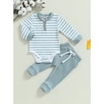 thumbnail image 1 of Loicainy Baby Toddler Boy 2Pcs Fall Outfits 3 6 12 18 24 Months Long Sleeve Striped Print Romper + Pants Set Infant Warm Clothes, 1 of 9
