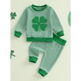 thumbnail image 1 of Loicainy Baby Toddler Boy 2Pcs Irish Outfits 3 6 12 18 24 Months 2T 3T Long Sleeve Shamrock Embroidery Sweatshirt + Stripes Pants Set Fall Spring Clothes, 1 of 9