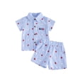 thumbnail image 1 of Loicainy Baby Toddler Boy 4th of July Outfits 6 12 18 24 Months 2T 3T 4T 5T Short Sleeve Letter Embroidery Button Up Shirt + Shorts Set Kids Clothes, 1 of 8