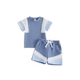 thumbnail image 1 of Loicainy Baby Toddler Boy Clothes 6 12 18 24 Months 2T 3T 4T Summer Contrast Color Patchwork Short Sleeve Tops with Shorts 2Pcs Outfits Set, 1 of 9