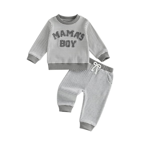 Loicainy Baby Toddler Boy Fall Clothes Set 6 12 18 24 Month 2T 3T Long Sleeve O Neck Letter Embroidery Striped Sweatshirt Jogger Pants Outfits