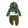 thumbnail image 1 of Loicainy Baby Toddler Boy Fall Romper 3 6 12 18 Months Contrast Color Long Sleeve Hood Full Length Pocket Jumpsuit, 1 of 9