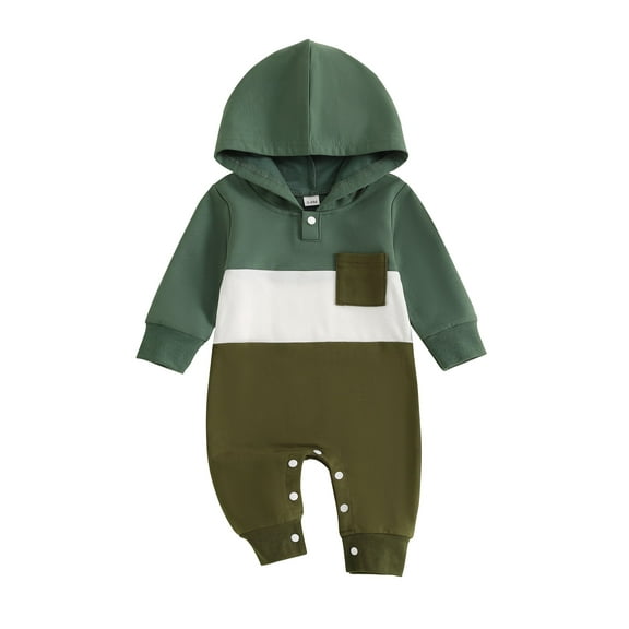 Loicainy Baby Toddler Boy Fall Romper 3 6 12 18 Months Contrast Color Long Sleeve Hood Full Length Pocket Jumpsuit