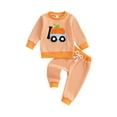 thumbnail image 1 of Loicainy Baby Toddler Boy Girl Halloween Outfit 6 12 18 24 Months 2T 3T Pumpkin Embroidery Striped Long Sleeve Sweatshirt and Elastic Pants Clothes Set, 1 of 9