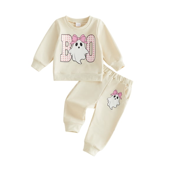 Loicainy Baby Toddler Boy Girl Halloween Outfits 6 12 18 24 Months 2T 3T 4T Ghost Print Crew Neck Sweatshirt and Pants Clothes Set