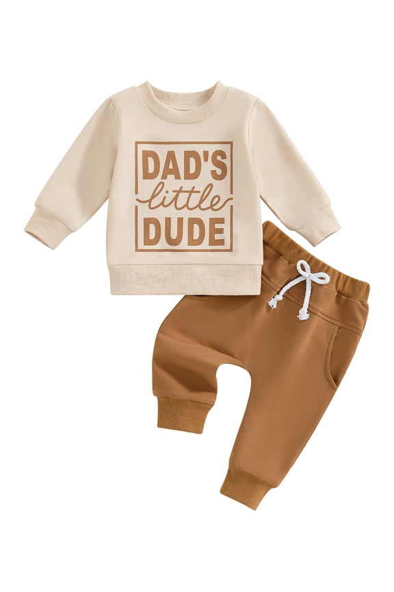 Baby Toddler Boy Spring Fall Outfits 3 6 12 18 24 Months 2T 3T Letter Print Round Neck Long Sleeve Tops Elastic Waist Pants 2 Piece Clothes Set