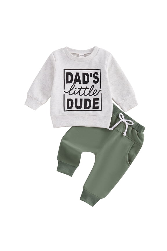 Baby Toddler Boy Spring Fall Outfits 3 6 12 18 24 Months 2T 3T Letter Print Round Neck Long Sleeve Tops Elastic Waist Pants 2 Piece Clothes Set