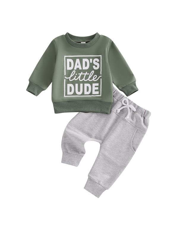 Baby Toddler Boy Spring Fall Outfits 3 6 12 18 24 Months 2T 3T Letter Print Round Neck Long Sleeve Tops Elastic Waist Pants 2 Piece Clothes Set