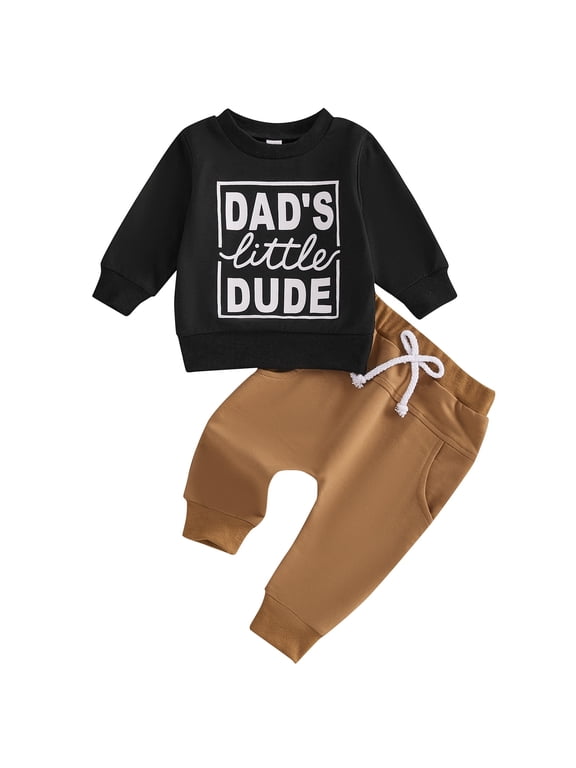 Baby Toddler Boy Spring Fall Outfits 3 6 12 18 24 Months 2T 3T Letter Print Round Neck Long Sleeve Tops Elastic Waist Pants 2 Piece Clothes Set