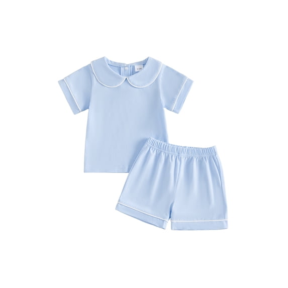 Loicainy Baby Toddler Boy Summer Clothes Set 6 12 18 24 Months 2T 3T 4T Short Sleeve Doll Collar Tops Elastic Shorts Outfits