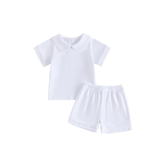 Loicainy Baby Toddler Boy Summer Clothes Set 6 12 18 24 Months 2T 3T 4T Short Sleeve Doll Collar Tops Elastic Shorts Outfits