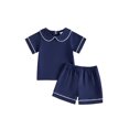 thumbnail image 1 of Loicainy Baby Toddler Boy Summer Clothes Set 6 12 18 24 Months 2T 3T 4T Short Sleeve Doll Collar Tops Elastic Shorts Outfits, 1 of 9