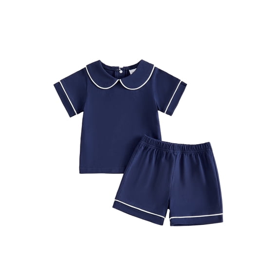 Loicainy Baby Toddler Boy Summer Clothes Set 6 12 18 24 Months 2T 3T 4T Short Sleeve Doll Collar Tops Elastic Shorts Outfits