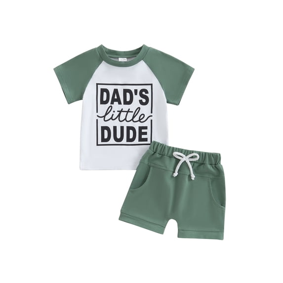 Loicainy Baby Toddler Boy Summer Outfits 3 6 9 12 18 24 Months Short Sleeve Letter Print Tops and Solid Color Drawstring Shorts Clothing