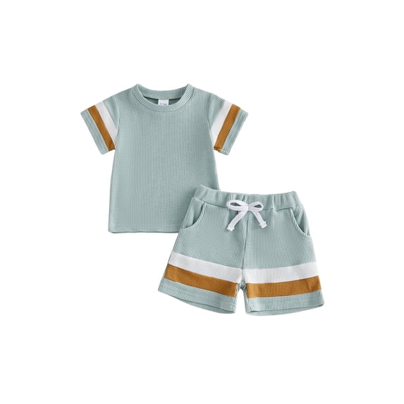 Loicainy Baby Toddler Boy Summer Outfits 6 12 18 24 Months 2T 3T 4T Short Sleeve Contrast Color T-Shirt + Shorts Set Clothes