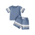 thumbnail image 1 of Loicainy Baby Toddler Boy Summer Outfits 6 12 18 24 Months 2T 3T 4T Short Sleeve Contrast Color T-Shirt + Shorts Set Clothes, 1 of 9