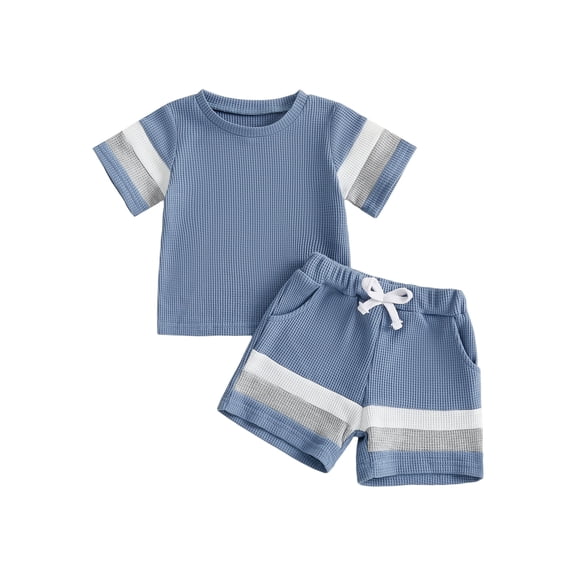 Loicainy Baby Toddler Boy Summer Outfits 6 12 18 24 Months 2T 3T 4T Short Sleeve Contrast Color T-Shirt + Shorts Set Clothes
