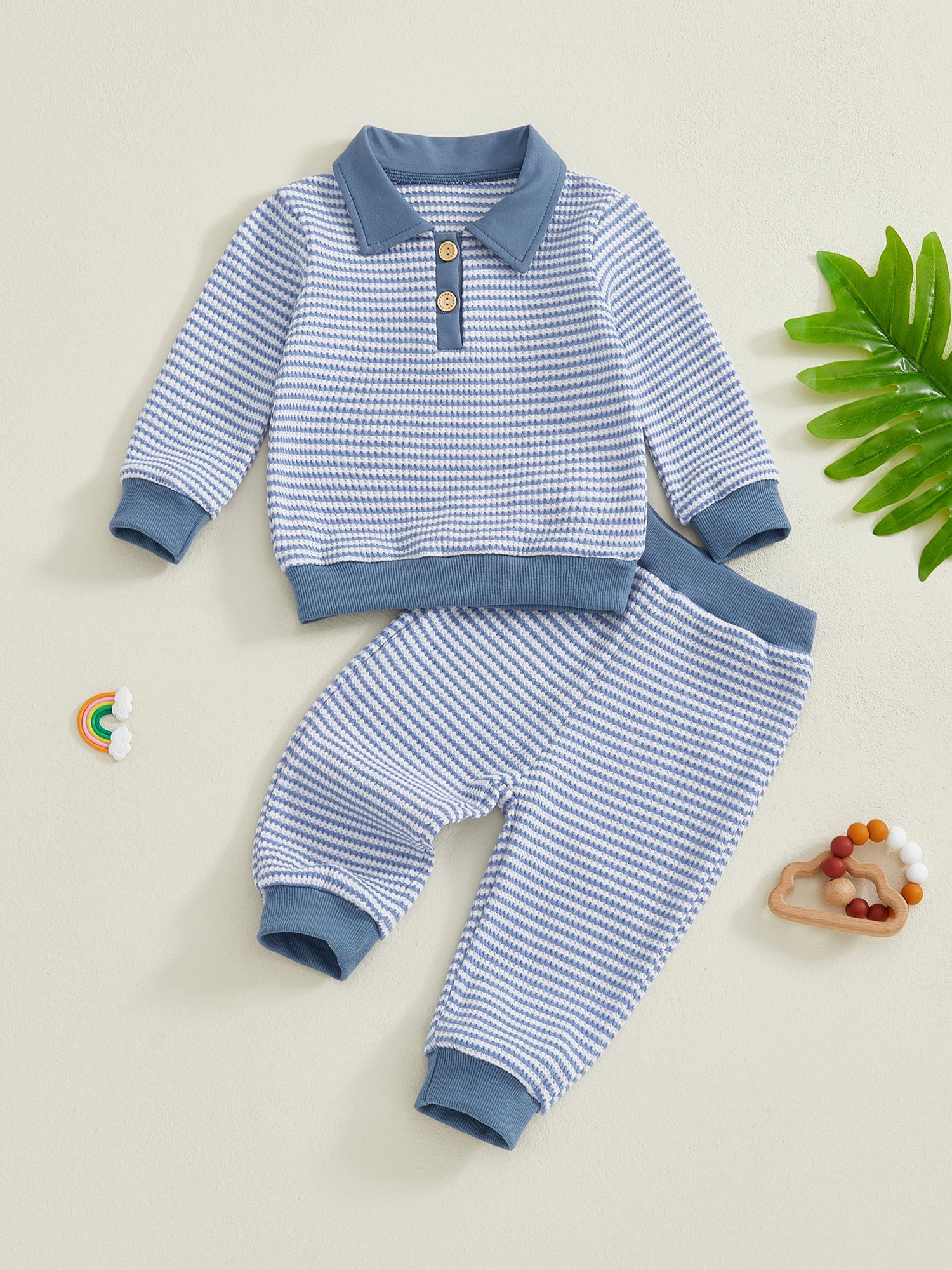 Loicainy Baby Toddler Boy Waffle Striped Outfits 6 12 18 24 Months 2T ...