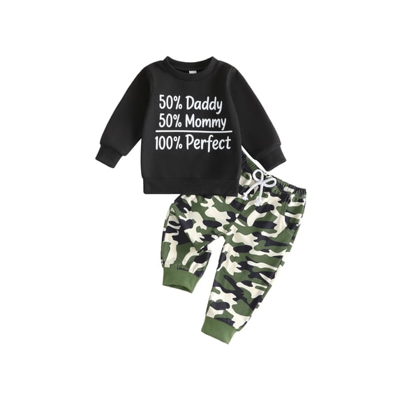 Loicainy Baby Toddler Boys 2-piece Outfit 6 12 18 24 Months 2T 3T 4T Long Sleeve Letters Sweatshirt with Camouflage Pants Clothes Set