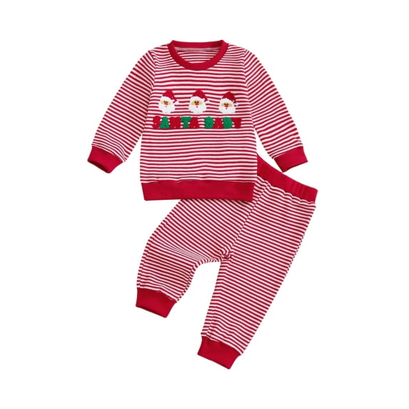 Loicainy Baby Toddler Boys Christmas 2Pcs Pants Clothes Sets 6 12 18 24 Months 2T 3T 4T Long Sleeve O Neck Santa Claus/Elk Embroidery Striped Tops Pants Outfits