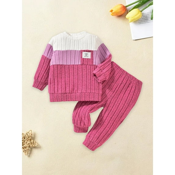 Loicainy Baby Toddler Boys Fall Clothes Sets 3 6 12 18 24 Months 2T 3T Long Sleeve O Neck Patchwork Pullover Solid Color Pants Outfits