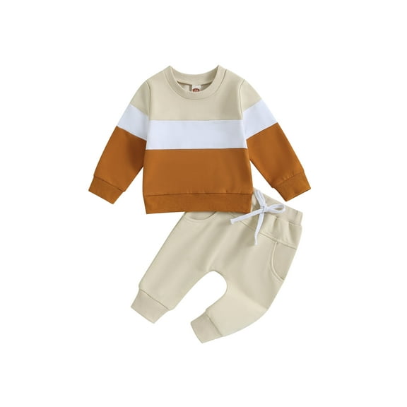 Loicainy Baby Toddler Boys Girl Spring 2 Piece Outfits 6 12 18 24 Months 2T 3T Contrast Color Long Sleeve Sweatshirt and Elastic Pants for Fall Clothes Set
