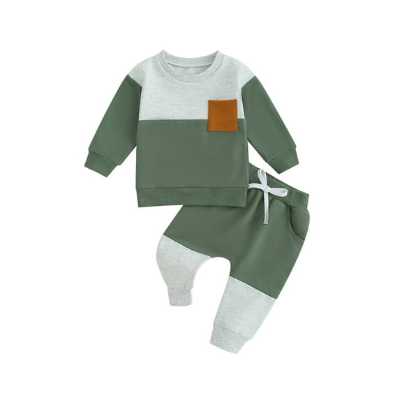 Loicainy Baby Toddler Boys Pants Outfits Set, 6 12 18 24 Months 2T 3T 4T 5T Contrast Color Long Sleeve Crew Neck Sweatshirt with Elastic Waist Sweatpants Infant Clothes Sets