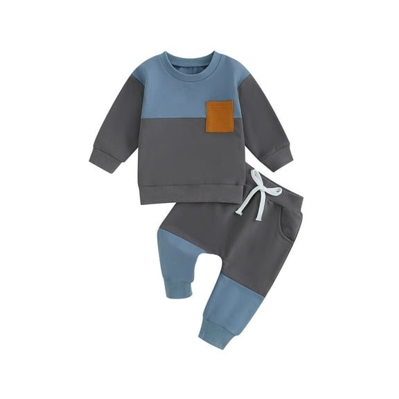 Loicainy Baby Toddler Boys Pants Outfits Set, 6 12 18 24 Months 2T 3T 4T 5T Contrast Color Long Sleeve Crew Neck Sweatshirt with Elastic Waist Sweatpants Infant Clothes Sets