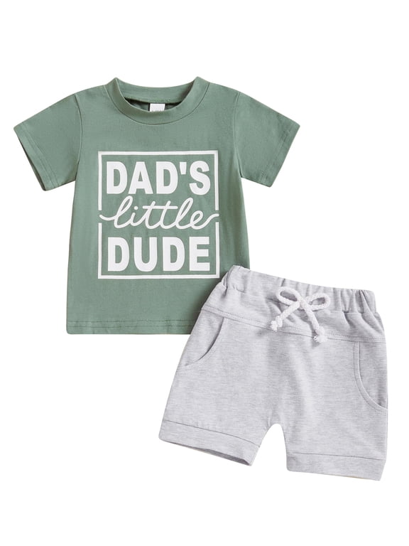 Baby Toddler Boys Summer Shorts Set 3 6 12 18 24 Months 2T 3T Boy Clothes Short Sleeve O Neck Letter Print Tops and Solid Color Shorts Outfits