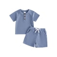 thumbnail image 1 of Loicainy Baby Toddler Boys Waffle Clothes Set 3 6 12 18 24 Months 2T 3T Short Sleeve Henley Neck T-shirt with Elastic Waist Shorts Summer Outfit, 1 of 9