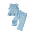 thumbnail image 1 of Loicainy Baby Toddler Girl 2PCS Summer Clothes Set 6 12 18 24 Months 2T 3T 4T Sleeveless Ruffle Trim Tank Tops Trousers Striped Outfits, 1 of 9