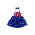 thumbnail image 1 of Loicainy Baby Toddler Girl 4th of July Dress 6 12 18 24 Months 2T 3T 4T Striped Star Print Sleeveless Square Neck Tulle Dress and Bow Headband Set, 1 of 9