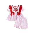 thumbnail image 1 of Loicainy Baby Toddler Girl 4th of July Outfits 6 12 18 24 Months 2T 3T 4T Short Sleeve Embroidery Ruffle Tops and Shorts Set Summer Clothes, 1 of 9