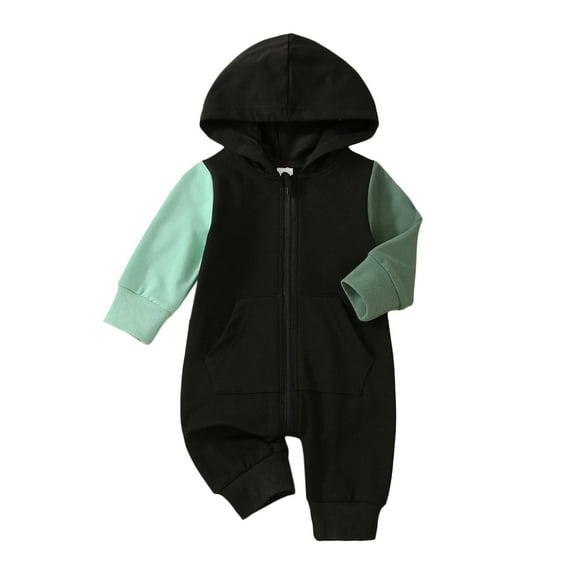 Loicainy Baby Toddler Girl Boy Hooded Romper, 3 6 12 18 Months Long Sleeve Patch Color Casual Fall Spring Long Jumpsuit