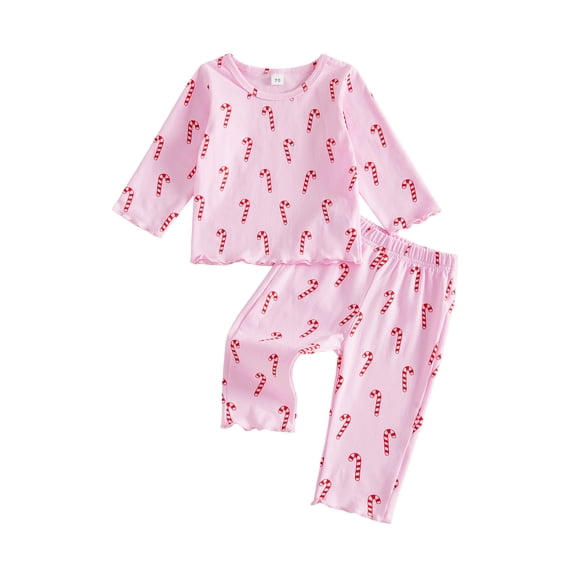 Loicainy Baby Toddler Girl Christmas Outfit 6 12 18 24 Months 2T 3T 4T 5T Candy Cane Long Sleeve T-shirt and Pants Clothes Set