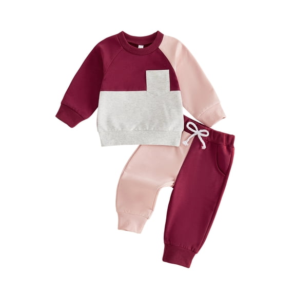 Loicainy Baby Toddler Girl Contrast Color Fall Outfits 6 12 18 24 Months 2T 3T Long Sleeve Pullover T shirt Elastic Pants Clothes Set