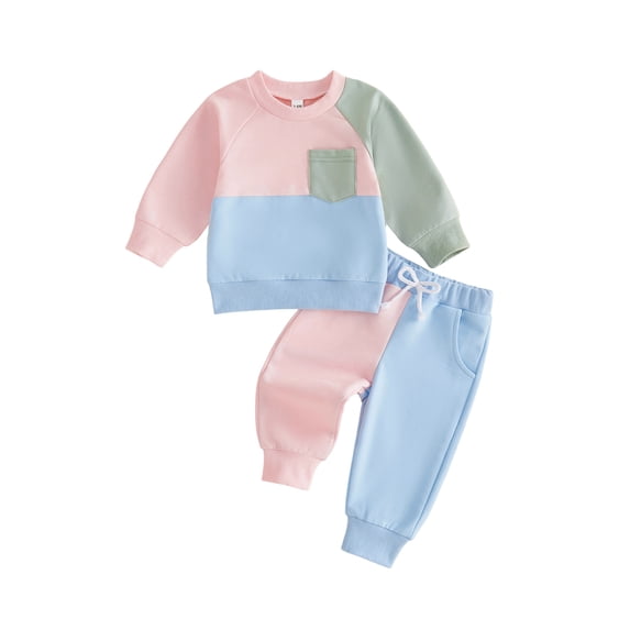 Loicainy Baby Toddler Girl Contrast Color Fall Outfits 6 12 18 24 Months 2T 3T Long Sleeve Pullover T shirt Elastic Pants Clothes Set