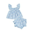 thumbnail image 1 of Loicainy Baby Toddler Girl Daisy Outfit 3 6 12 18 Months Smocked Flying Sleeve Babydoll Tops Elastic Waist Ruffle Shorts Cute Summer Clothes 2Pcs Clothes Set, 1 of 9