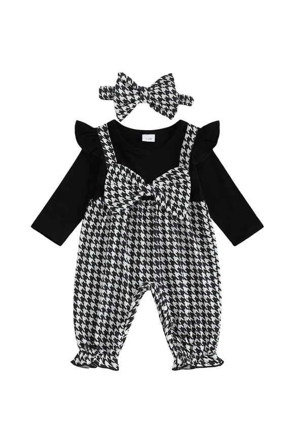 Baby Toddler Girl Fall Jumpsuit 3 6 9 12 18 Months Long Sleeve Round Neck Bow Front Patchwork Romper