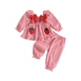 thumbnail image 1 of Loicainy Baby Toddler Girl Fall Outfit 3 6 9 12 18 24 Months 2T 3T Puff Long Sleeve Square Neck Plaid Tops Pants Clothes Set, 1 of 9