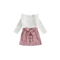 thumbnail image 1 of Loicainy Baby Toddler Girl Fall Outfit 6 12 18 24 Months 2T 3T 4T Solid Ribbed Long Sleeve Tops Floral Skirt with Belt Clothes Set, 1 of 9
