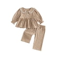 thumbnail image 1 of Loicainy Baby Toddler Girl Fall Outfits 6 12 18 24 Months 2T 3T 4T Long Sleeve Doll Collar Plaid Tops and Pants Clothes Set, 1 of 9