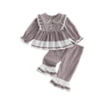 thumbnail image 1 of Loicainy Baby Toddler Girl Fall Outfits 6 12 18 24 Months 2T 3T 4T Plaid Print Long Sleeve Doll Collar Tops Flare Pants Clothes Set, 1 of 9