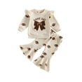 thumbnail image 1 of Loicainy Baby Toddler Girl Football Outfits 6 12 18 24 Months 2T 3T 4T Long Sleeve Bow Soccer Embroidery Sweatshirt Pants Set Clothes, 1 of 9
