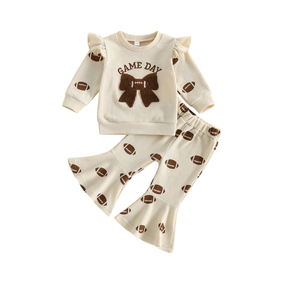 Loicainy Baby Toddler Girl Football Outfits 6 12 18 24 Months 2T 3T 4T Long Sleeve Bow Soccer Embroidery Sweatshirt Pants Set Clothes